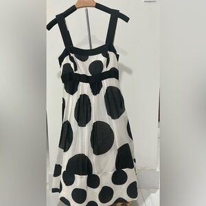 Zara Basic Linen White and Black Polka Dots Sleeveless/Wide Strap